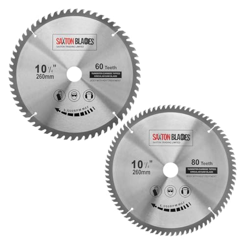 TCT260MXB 2x Saxton TCT Circular Wood Saw Blades 260mm x 30mm bore for Bosch Makita Dewalt Pack B