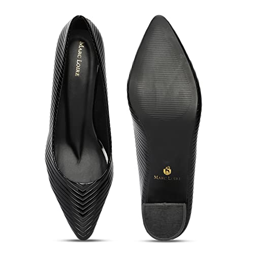 Image of Marc Loire Women's Self Design Comfortable Slip-on Casual Pointed Toe Block Pumps Heels