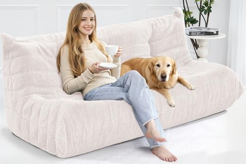 Image of Bean Bag 3-Seater Chair Big Sofa Beanbag Chair for Adults Fireside Chair Bean Bag Lounger with Memory Foam Filled for Home,Apartment or Gaming Venue（Beige Teddy）