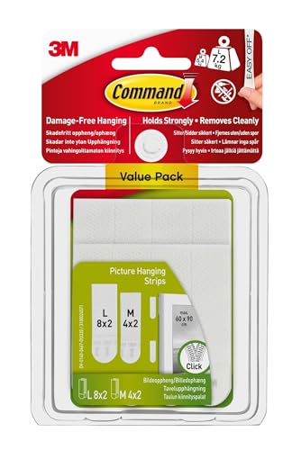 Command Picture Hanging Strips, Value Pack, 4x2 Pairs of Medium, 8x2 Pairs of Large - Damage Free Hanging