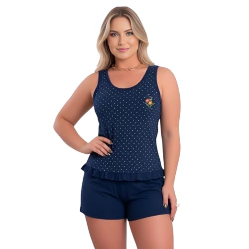 Baby Doll Feminino Adulto Pijama Regata Verão Roupa Dormir Tamanho:M;Cor:Azul