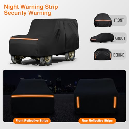 Image of Custom Fit Waterproof Car Cover for Jeep Willys MB & Ford GPW 1941-1945, 420D Oxford All Weather Protection Classic Car Covers with Reflective Strips, Zipper Door, Windproof Straps & Storage Bag
