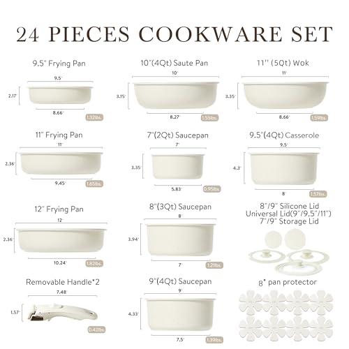 image for CAROTE 24pcs Detachable Handle Pots and Pan Set, Nonstick Induction Co