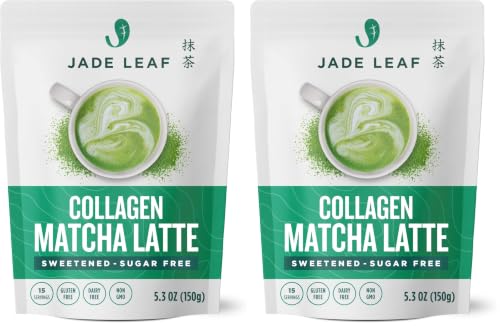 Image of Jade Leaf Matcha Latte Powder with Grass Fed Bovine Collagen - Sugar Free, Sweetened with Monkfruit for Lattes Mixes - Made with Organic Japanese Matcha Powder 5.3 Ounce / 150g (Pack of 2)
