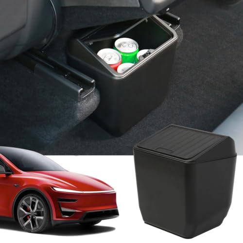 Image of Rear Trash Can Bin for Tesla Model Y Juniper 2026 2025 Accessories | Center Console Organizer with Press Open Design, Backseat Storage Box Garbage Bin for Model Y Juniper 2026