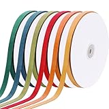 Yunlly 6 Rolls 3/8 Inch Christmas Velvet Ribbon for Gift Wrapping Bow 120 Yards Vintage Assorted Multicolored Craft Ribbon for Christmas Tree Wedding Decoration Ornament Making(Elegant Color)