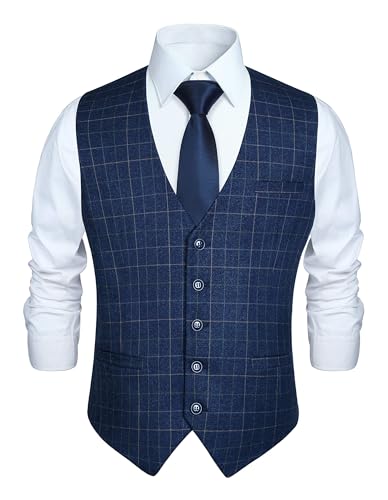 HISDERN Hommes Formelle FEte De Mariage Gilet Coton Plaid A Carreaux Bleu Royal Robe Costume Gilet 2XL Bleu royal