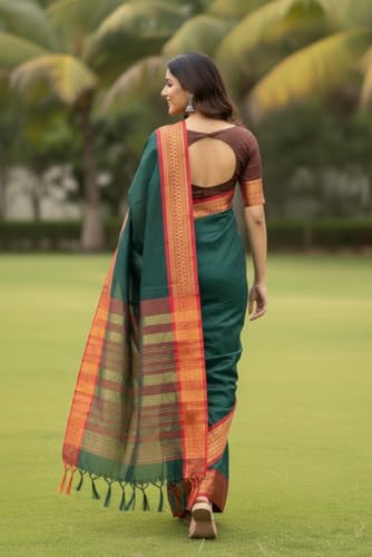 Image of SUPERLAXMI Womens Narayana Pattu Narayanpeth Cotton Silk Saree with unstitched blouse
