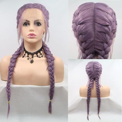 xiweiya Long Lavender Purple Double Braids Synthetic Braided 100% Hand