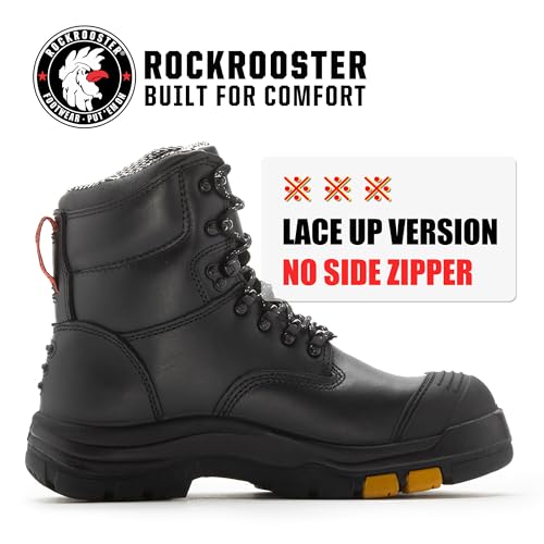 Image of ROCKROOSTER Work Boots for Men,7 inch,Steel Toe,Side Zipper, Oiled Leather Shoes,Static Control,Breathable,Quick Dry(AK232Z-245Z)