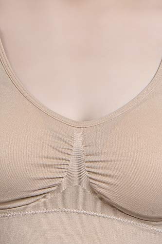 Image of PLUMBURY Women's Nylon Spandex Padded Sports Bra, Beige