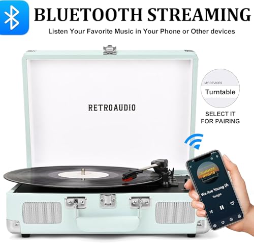 Image of RetroAudio Portable Bluetooth Vintage Vinyl Record Player Turntable