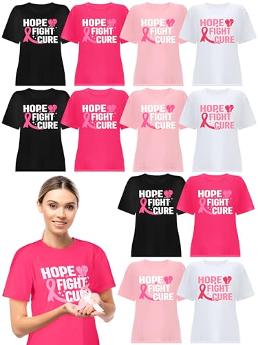 12 Pack Breast Cancer Shirts Women Cancer Awareness Tshirts Bulk Pink Ribbon Short Sleeve Survivor Top