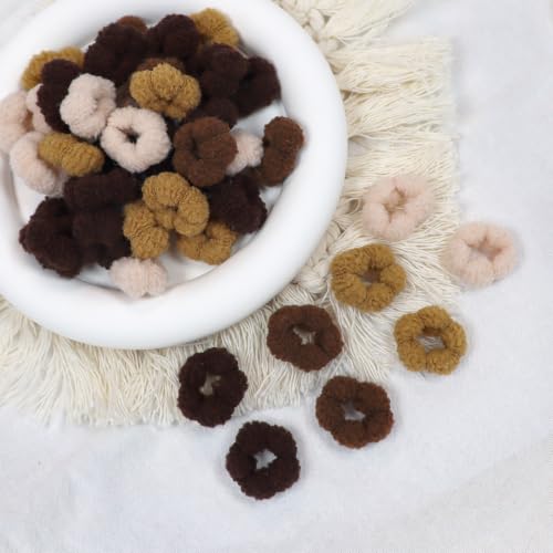 Image of 500PCS Small Baby Hair Ties,Cotton Toddler Hair Ties for Girls, Kids Seamless Hair Bands,Girls Elastic Ponytail Holders,Brown