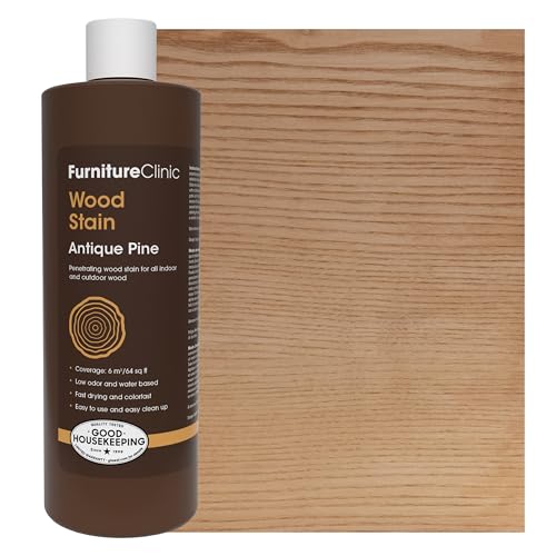Furniture Clinic Wood Stain | Antique Pine | Water Based | Fast Drying, Low Odor, & Non-Toxic | for Indoor & Outdoor Furniture and More | Multiple Finishes | (17oz / 500ml)
