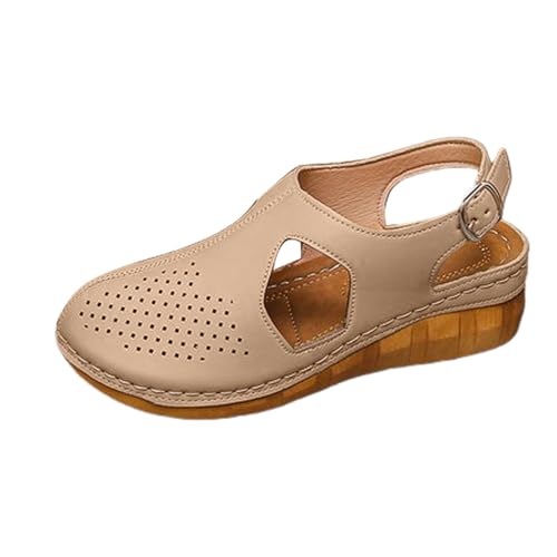 Sandalias de cuña para mujer, con plataforma, puntera cerrada, con tiras, ajuste ancho, alpargatas para mujer, cómodas, de verano, antideslizantes, para caminar, talla del Reino Unido, informales