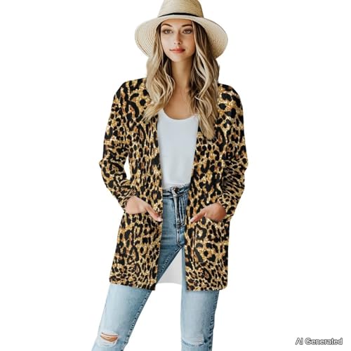 Image of Women's Lightweight Cardigans with Pockets Trendy Long Sleeve Open Front Cardigan Casual Tops Jackets Fall Oufits S-2XL
