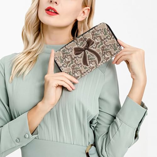 Image of COEQINE Ladies Wallets Pink Leopard Heart Black Printed Leather Phone Long Clutch Purses Check Coin Change Holder