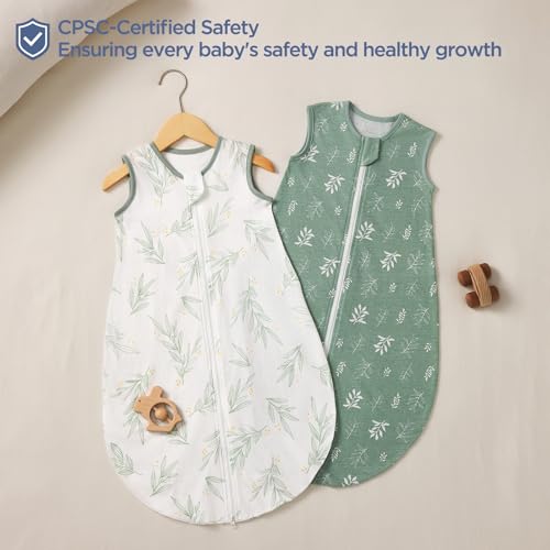 Image of Duomiaomiao Baby Sleep sack 1.0 Tog, 2 Pack Cotton Baby Sleeping Bag All Years Round, Wearable Blanket Unisex Toddler Newborn Sleep Bag 0-6 Months, Green Leaves