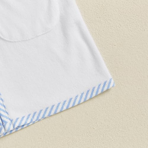 Image of Girls Boys Hooded Terry Coverups One Piece Swimsuits Summer Striped Trim Zip Up Short Sleeve Swim Cover Up Beachwear