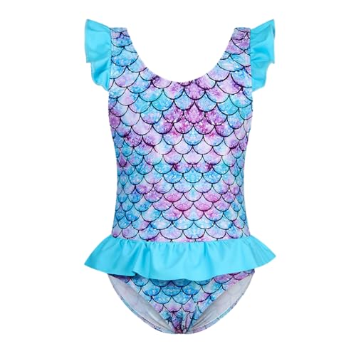 Traje de baño niña de una pieza sirena trajes de baño con volantes deporte traje de baño de verano traje de baño traje de baño para niños 0-7 años, azul celeste, 18 meses