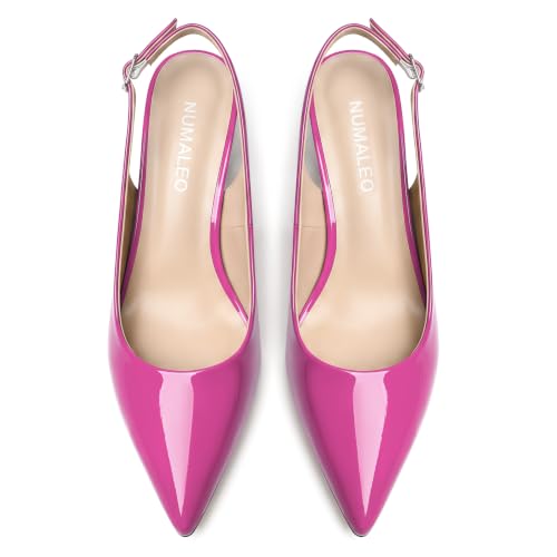 Image of NUMALEO Slingback Heels for Women Pointed Close Toe Kitten Heels Patent Pumps Dress Party Comfy Heeled Sandals Stiletto 2.5 Inch Dress Shoes