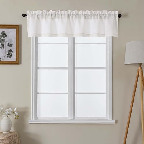 Lecloud Natural Valance for Window Curtains 12 Inch Length, Light Filtering Modern Small Kitchen Curtain, Short Burlap Farmhouse Drapes with Rods Pocket for Cafe Bedroom Camper Cabinet, 60" W x 12" L