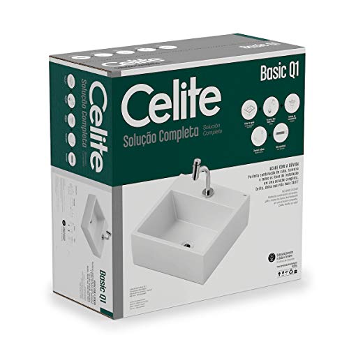 Kit cuba de apoio Q1 com torneira bica baixa e complementos de instalação Basic branco - Celite