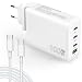 Produktbild 100W USB C Ladegerät GaN 3 Port USB C Netzteil Schnellladegerät mit Typ-C Kabel Wandladegerät für MacBook Pro 14 Zoll, Dell XPS 13, iPad Pro, iPhone 15, Galaxy S23, Note20, und alle USB-C Geräte