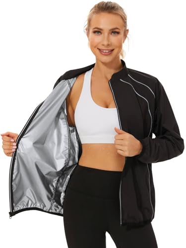 LAZAWG Sauna Suit for Women Workout Suits Long Sleeve Sauna Shirt Sweat Jackets with Zipper
