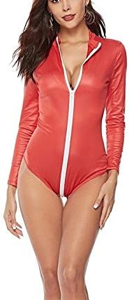 Sexy Leather Bodysuit For Zipper Body Suit, Latex Underwear For Women Dress Creative underwear (Color : Red, Size : XX-Large-XXX-large)