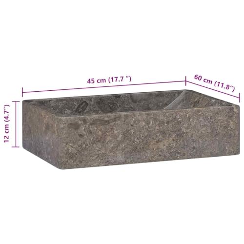 Miniatura 9 de Vidaxl Lavabo Mármol Gris Brillo Piedra Natural 45x30x12 Cm Pila Baño Aseo