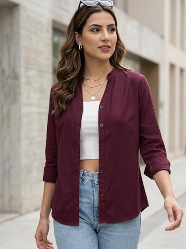 Image of Urbano Fashion Women's Modal Viscose Full Sleeve Regular Fit Casual Solid Shirt with Mandarin Collar