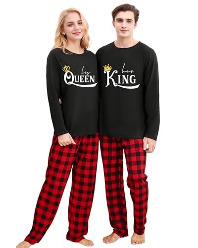 Amissz Pijama Parejas Navidad, Pijamas de Mujer Hombre Pijama Largo Invierno Rayas Pantalon Pijama (Negro - Mujer, S)