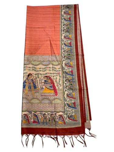 Image of Sanavi's Saree Kuthir Pure Handloom Tussar Ghicha Madhubani Printed Silk Saree with Blouse Piece inside