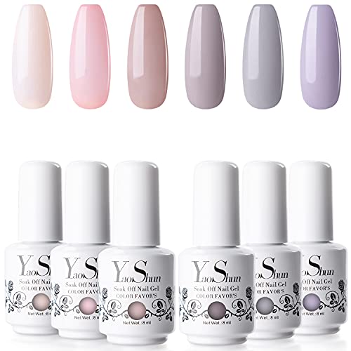 YaoShun Gel Nail Polish Kit - Mist Grey and Nude Series 6 Colors Gel Polish Kit UV Nail Gel Gift Box, Soak Off Nail Gel Manicure at Home Kit Gel Nail Art Kit