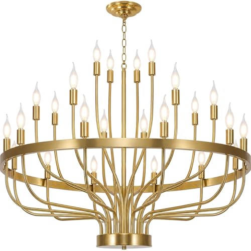 Gold 24 Light Wagon Wheel Chandelier for High Ceilings