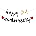 QFiesy 3rd Anniversary Banner, Black & Gold, Pre-Strung, 118 x 18 Inches, Unisex, Wall Mount, Occasion, Party Banners