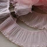 Encaje de color sólido con engarce de malla de 10 cm de ancho, recomendado por bloguero de Internet para manualidades, materiales de costura para ropa y faldas - Rosa - 1 yarda