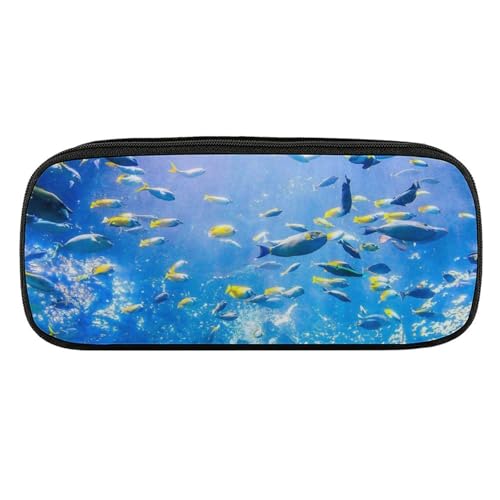ペンケース 筆箱 大容量 軽量 深海 青い海 魚柄 かわいい 筆入れ ふでばこ ペンポーチ 多機能 コンパクト シンプル おしゃれ 中小学生 高校生 女の子 男の子