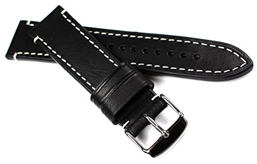 Bracelet montre 22mm cuir de vachette Catalonia style militaire couture blanche