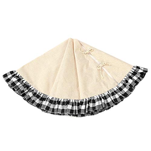 Buffalo Check Christmas Tree Skirt Black White Buffalo Plaid Rustic Farmhouse Christmas Decoration (Black Buffalo Plaid Ruffle) #TOP1