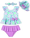 Ghteas Toddler Girl Swimsuit 3t Bathing Suit Girls 2 Piece Beachwear Ruffle Bow Tankini with Hat Bikini Sets...