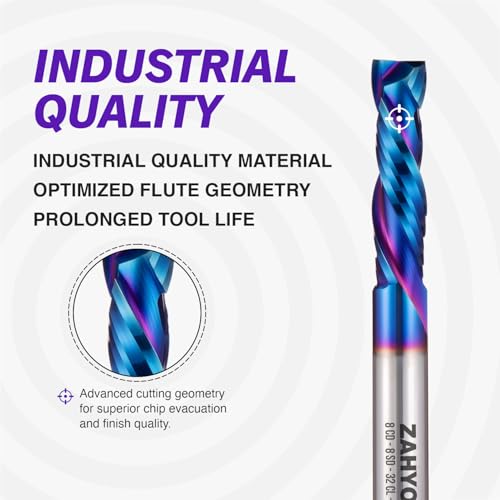 ZahyoX 8mm Schaft Kompression Spiralfräser, 8mm Schaftdurchmesser – 32 mm Schnittlänge – 76 mm Gesamtlänge, 2-schneidiger Nano-beschichteter Fräser, CNC Fräser für Holz, Holzfräser