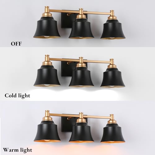 Image of KSANA Bathroom Light Fixtures, 3 Light Black and Gold Powder Room Wall Lights Over Mirror, 22 Inch Modern Farmhouse Metal Vanity Lights
