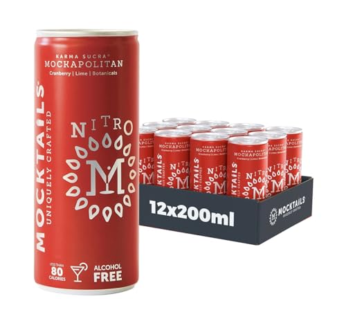 NITRO Mocktails Mockapolitan (Pack of 12) | Award-Winning Non-Alcoholic Cosmopolitan | Non-GMO & Vegan NA Drinks | Low Calorie Alcohol Alternative Beverage | Zero Proof Flavorful Canned Mocktails | 12x200ml