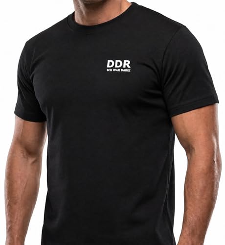 T-Shirt Ost  ICH WAR DABEI  schwarz — Baumwoll-Shirt mit augenzwinkerndem Ost-Spruch — Kult-Shirt für ehemalige Ossis — inkl Kochbüchlein & Geschenkkarte