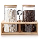 ComSaf Glass Coffee Container with Shelf, 2PCS Coffee Bean Storage Jars, 44 OZ Coffee Canister with Scoop, Glass Canister with Airtight Lid for Kitchen Coffee Station Organizer for Coffee, Sugar, Tea