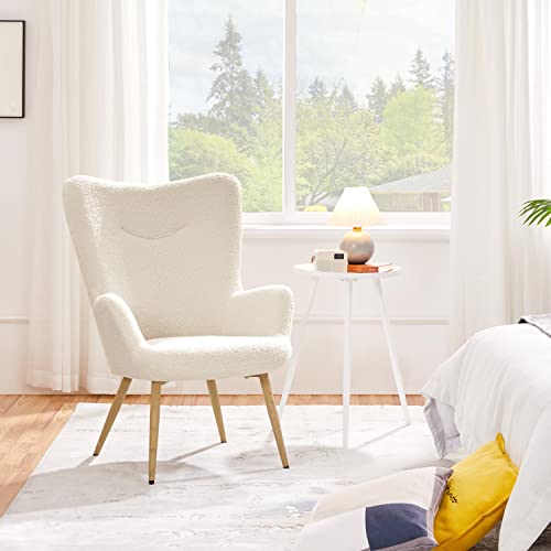 Yaheetech Boucle Accent Chair, Modern Fluffy Sherpa Armchair With High Back And Wood-Tone Metal Legs, Downy Barrel Chair Soft Backrest For Living Room Bedroom Home Office, Ivory #TOP1