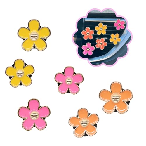 Image of ORIESSE 6pcs Flower Air Freshener Vent Clips,Pink Yellow Orange Daisy Car Decor Accessories for Women,3.3cm /3cm Girly Refillable Diffuser